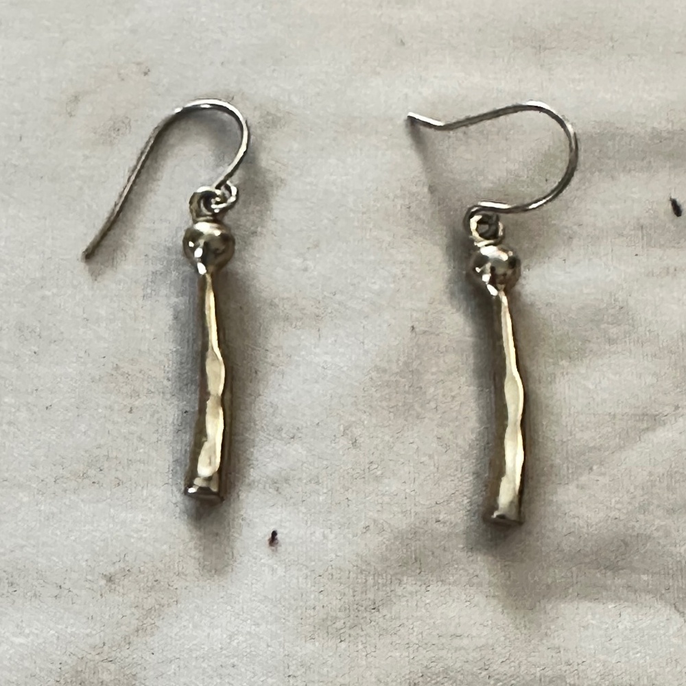 2/$20 Silver Tone Hook Earrings Ball/smooth knot w/polished stick/bone